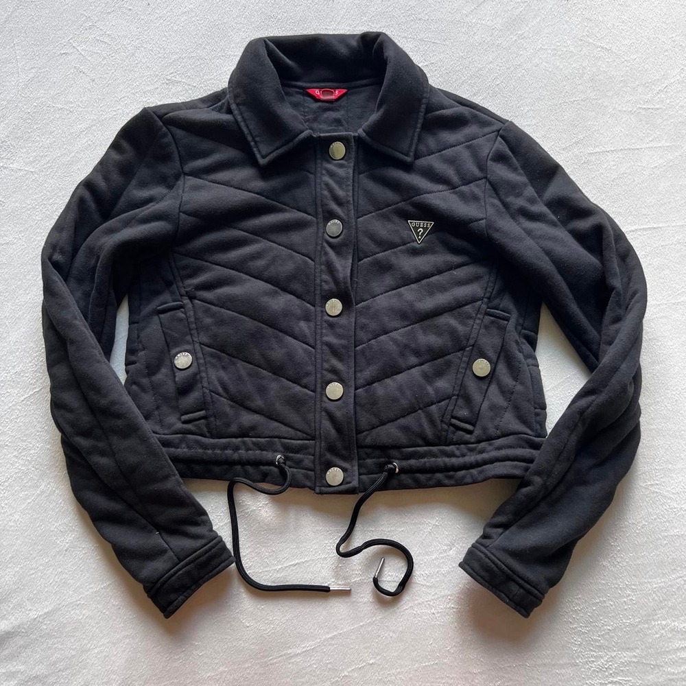 Guess Black Quilted Crop Jacket Designer y2k 2000's Going Out Party Winter Fall